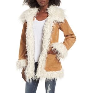 Sun & Shadow Suede Jacket with Faux Shearling Trim